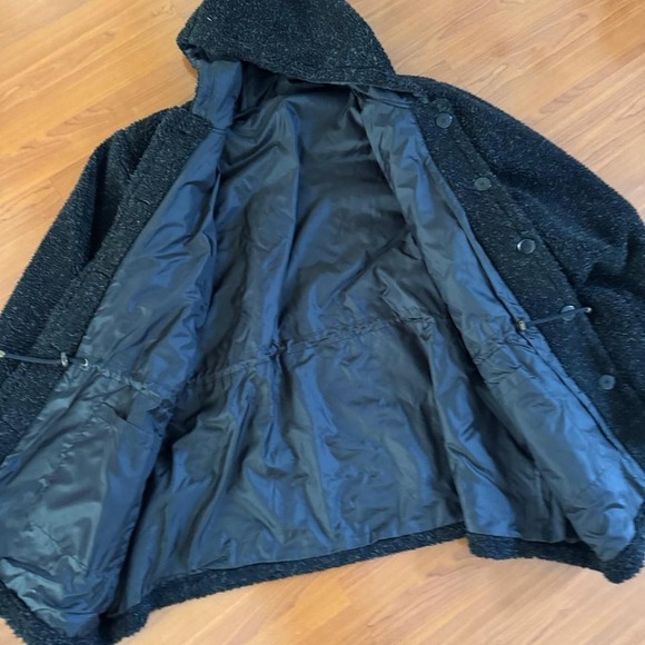 Black Sherpa Hood Jacket Teddy Chore Coat Plus Size - Picture 4 of 5